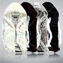 Light in the box Voor heren Fleece vest Hoodievest Vest Nepbontjas Dagelijks Afspraakje Vakantie Modieus Casual Herfst winter Zak Polyester Houd Warm Comfortabel Effen Kleur Rits Capuchon Normale pasvorm Zwart Wit