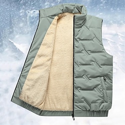 Light in the box Voor heren Puffervest Fleece vest Dagelijks Afspraakje Vakantie Modieus Casual Herfst winter Zak Polyester Houd Warm Comfortabel Effen Kleur Rits Opstaand Normale pasvorm Zwart Rood Groen Beige Hesje