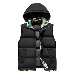 Light in the box Voor heren Puffervest Hoodievest Gewatteerd vest Dagelijks Afspraakje Vakantie Modieus Casual Herfst winter Zak Polyester Houd Warm Comfortabel Lapwerk camouflage Rits Capuchon Normale pasvorm Zwart