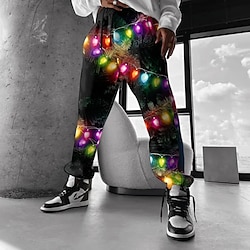 Light in the box Voor heren Joggingbroeken 3D-afdrukken Lantaarns Volledige lengte Feest Kerstmis Dagelijks Vakantie Casual Zwart Micro-elastisch