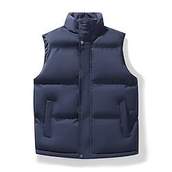 Light in the box Voor heren Puffervest Gewatteerd Dagelijks Afspraakje Vakantie Modieus Casual Herfst winter Zak Polyester Houd Warm Comfortabel Effen Kleur Rits Opstaand Normale pasvorm Zwart blauw Khaki Hesje