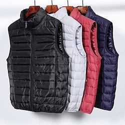 Light in the box Voor heren Puffervest Gewatteerd Vest Gewatteerd vest Dagelijks Afspraakje Vakantie Modieus Casual Herfst winter Zak Polyester Thermisch Warm Comfortabel Effen Rits Opstaand Normale pasvorm Zwart