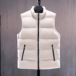 Light in the box Voor heren Puffervest Gewatteerd Vest Gewatteerd vest Dagelijks Afspraakje Vakantie Modieus Casual Herfst winter Zak Polyester Houd Warm Comfortabel Effen Kleur Rits Opstaand Normale pasvorm Zwart