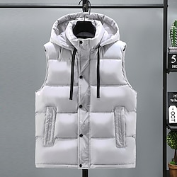 Light in the box Voor heren Puffervest Hoodievest Gewatteerd Gewatteerd vest Dagelijks Afspraakje Vakantie Modieus Casual Herfst winter Zak Afneembare capuchon Polyester Houd Warm Comfortabel Effen Kleur Voorkant met