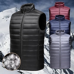 Light in the box Voor heren Donzen vest Puffervest Dagelijks Afspraakje Vakantie Modieus Casual Herfst winter Zak Nylon Eenden Dons Houd Warm Comfortabel Effen Kleur Rits Opstaand Normale pasvorm Zwart Bordeaux blauw