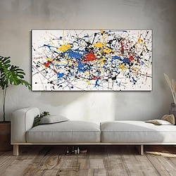 Light in the box handpaint pollock stijl gewaagd rood geel en blauw wanddecoratie spatten schilderij groot kleurrijk abstract schilderij huisdecoratie gepersonaliseerde geschenken geen lijst