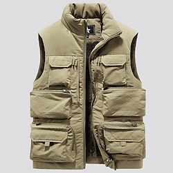 Light in the box Voor heren Fleece vest Buiten vest Visvest Dagelijks Afspraakje Vakantie Modieus Casual Herfst winter Zak Polyester Houd Warm Comfortabel Effen Kleur Rits Opstaand Normale pasvorm Zwart Khaki Grijs