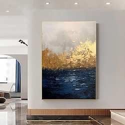 Light in the box handgeschilderd modern blauw strand en oceaan golven handgemaakt goud canvas olieverfschilderij voor woonkamer slaapkamer kantoor wanddecoratie geen lijst