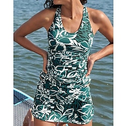 Light in the box Dames Zwemkleding Tankini 2 stuks Zwempak Blote rug Hoge taille Bloemig U-hals Vakantie Strand Kleding Badpakken