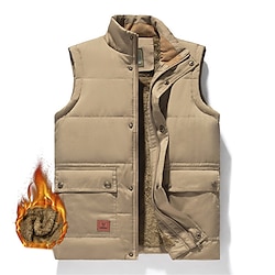 Light in the box Voor heren Puffervest Fleece vest Gewatteerd vest Dagelijks Afspraakje Vakantie Modieus Casual Herfst winter Zak Polyester Houd Warm Comfortabel Effen Kleur Rits Opstaand Normale pasvorm Zwart Khaki