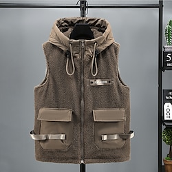 Light in the box Voor heren Puffervest Fleece vest Hoodievest Alledaagse kleding Vakantie Uitgaan Modieus Basic Lente Herfst Zak Capuchon Polyester Comfortabel Effen Rits Opstaand Normale pasvorm Zwart Bruin Hesje