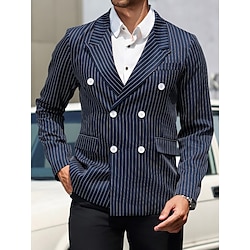 Light in the box zwart marineblauw heren blazer jas formeel bruiloft gast casual dagelijks mode casual alle seizoenen polyester katoen mix gestreept basic double breasted blazer