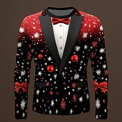 Christmas Men's Tree Snowflake Bow tie T shirt Long Sleeve T shirt 3D Print Crew Neck Shirt Fashion Designer Party Casual Holiday Red Summer Spring Fall Clothing Apparel S M L XL XXL XXXL