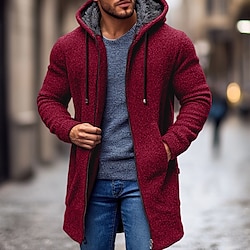 Men's Christmas Sweaters Cardigan Chunky Knit Regular Zipper Pocket Solid Color Hoodie Knitwear Elegant Home Work Clothing Apparel Bishop Sleeve Spring Fall Black Red M L XL