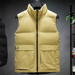 Light in the box Voor heren Puffervest Gewatteerd vest Dagelijks Afspraakje Vakantie Modieus Casual Herfst winter Zak Polyester Houd Warm Comfortabel Effen Kleur Rits Opstaand Normale pasvorm Zwart Wit Geel Rood Hesje