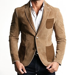 Light in the box khaki heren suède blazer jas outdoor werkjas casual dagelijks warm mode alle seizoenen polyester effen kleur basic enkelrijs blazer