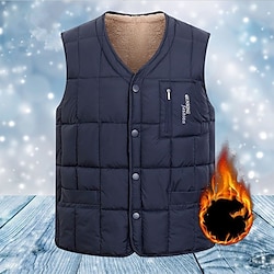 Light in the box Voor heren Puffervest Fleece vest Vest Dagelijks Afspraakje Vakantie Modieus Casual Herfst winter Zak Polyester Houd Warm Comfortabel Effen Kleur Enkele rij knopen V-hals Normale pasvorm Zwart blauw