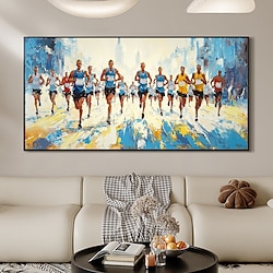 Light in the box handgemaakte originele marathonsport olieverfschilderij op canvas abstracte hardloopsport wandkunst voor thuisdecoratie met gespannen frame zonder binnenframe schilderij