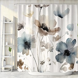 Light in the box Ink Wash botanisch bloemen douchegordijn, moderne waterdichte polyester stof, machinewasbaar, perfect voor badkamerdecoratie, inclusief 12 haken voor eenvoudige installatie