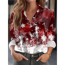 Light in the box Dames Overhemd Blouse Kerstmis Dagelijks Casual Lange mouw Wijn Herfst Winter