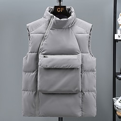 Light in the box Voor heren Puffervest Gewatteerd Gewatteerd vest Dagelijks Afspraakje Vakantie Modieus Casual Herfst winter Zak Polyester Houd Warm Comfortabel Effen Kleur Pullover Opstaand Normale pasvorm Zwart