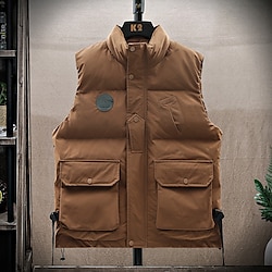 Light in the box Voor heren Puffervest Gewatteerd vest Dagelijks Afspraakje Vakantie Modieus Casual Herfst winter Zak Polyester Houd Warm Comfortabel Effen Kleur Verborgen Rits Opstaand Normale pasvorm Zwart Leger