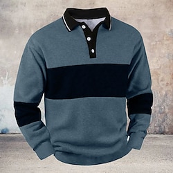 Voor heren Gestreept Pullover Rugbypolo Rugby Poloshirts Lange mouw Poloshirt Kraag Vintage Casual Buiten Straat Dagelijks gebruik Knop 3D-afdrukken Kastanjebruin Zwart blauw Lightinthebox