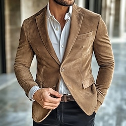 Light in the box khaki heren blazer jas formeel werk casual dagelijks mode casual herfst / winter suède effen kleur basic enkelrijs blazer