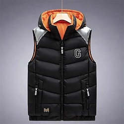 Light in the box Voor heren Puffervest Gewatteerd Vest Gewatteerd vest Dagelijks Afspraakje Vakantie Modieus Casual Herfst winter Zak Polyester Houd Warm Comfortabel Kleurenblok Rits Capuchon Normale pasvorm Zwart