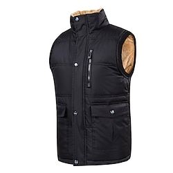 Light in the box Voor heren Puffervest Fleece vest Dagelijks Afspraakje Vakantie Modieus Casual Herfst winter Zak Polyester Houd Warm Comfortabel Effen Kleur Verborgen Voorkant met knopen Opstaand Normale pasvorm