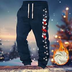 Light in the box Kerstmis Voor heren Sneeuwvlok Sokken Fleece joggingbroek Trekkoord elastische taille Casual Buiten Huis Feestavondkleding Zak Warmte-isolerend Winter 3D-afdrukken Diep Groen Zwart Diep Blauw