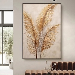 Light in the box handgeschilderde palmblad wandkunst groot botanisch canvas schilderij modern minimalistisch decor beige blad schilderij voor hedendaagse interieurs lijst klaar om op te hangen of geen lijst