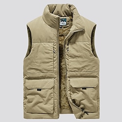 Light in the box Voor heren Fleece vest Buiten vest Visvest Dagelijks Afspraakje Vakantie Modieus Casual Herfst winter Zak Polyester Houd Warm Comfortabel Effen Kleur Rits Opstaand Normale pasvorm Zwart Khaki