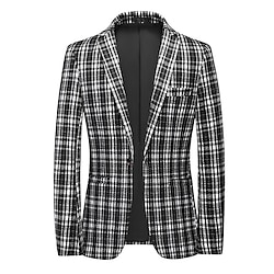 Light in the box Voor heren Blazer liiketoiminta Cocktailparty Bruiloft Modieus Casual Lente Herfst Polyester Ruitjes nappi Zak Comfortabel Enkele rij knopen Blazer Zwart khaki Grijs