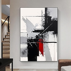 Light in the box handgeschilderde gedurfde abstracte canvas kunst moderne geometrische wanddecoratie in zwart wit rood statement piece voor woonkamer kantoor of studio lijst klaar om op te hangen of geen lijst