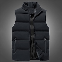 Light in the box Voor heren Puffervest Gewatteerd vest Dagelijks Afspraakje Vakantie Modieus Casual Herfst winter Zak Polyester Houd Warm Comfortabel Effen Kleur Rits Opstaand Normale pasvorm Zwart Rood blauw Grijs