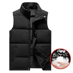 Light in the box Voor heren Donzen vest Puffervest Dagelijks Afspraakje Vakantie Modieus Casual Herfst winter Zak Polyester Dons Houd Warm Comfortabel Effen Kleur Rits Opstaand Normale pasvorm Zwart Lichtgrijs Hesje