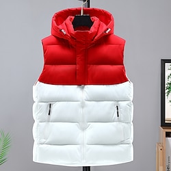 Light in the box Voor heren Puffervest Gewatteerd Gewatteerd vest Dagelijks Afspraakje Vakantie Modieus Casual Herfst winter Zak Polyester Houd Warm Comfortabel Effen Kleur Rits Capuchon Normale pasvorm Zwart Donker