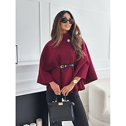 Light in the box Dames Mantel / capes Houd Warm Comfortabel Casual / Dagelijks nappi Met riem Enkele rij knopen Opstaand Elegant Effen Kleur Normale pasvorm bovenkleding Lange mouw Winter Zwart Wijn AbrikoosMXL