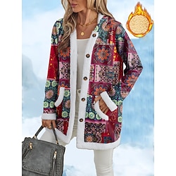 Light in the box Dames Fleecejack Teddy jas Hoodie jas Houd Warm Ademend Straat Alledaagse kleding Vakantie Uitgaan Vetoketju Zak Met fleece gevoerd Rits Capuchon Casual Bloemig Ruim Passend bovenkleding Lange mouw