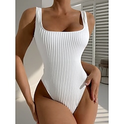 Light in the box dames badmode uit één stuk met textuur vierkante hals effen kleur vakantie vakantie skinny strapless zwart witmzomer