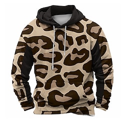 Light in the box Voor heren Luipaardprint camouflage Hoodies Sweatshirt Overkleding Sweatshirt met capuchon Strakke ronde hals Modieus 3D-afdrukken Jagen Bruin Trekkoord Herfst Winter Ontwerper