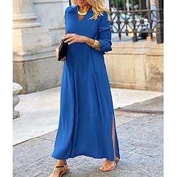 Light in the box Dames Casual jurk Maxi-jurk Lapwerk Gedrapeerd Elegant Vintage V-hals Lange mouw Zwart Wijn Koningsblauw Kleur