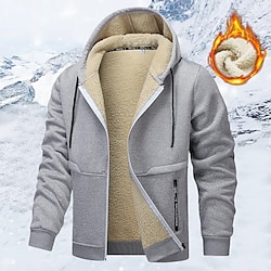 Men's Winter Jacket Fleece Jacket Casual Jacket Daily Vacation Thermal Warm Pocket Fleece Fall  Winter Plain Fashion Streetwear Hooded Regular Dark Gray Black White Wine Navy Blue Jacket