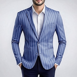 Light in the box heren strepen blazer blauw kantoor werk straat zak mode casual lente herfst polyester casual enkelrijs blazer