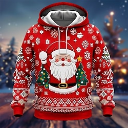 Light in the box Kerstmis Voor heren Kerstman Hoodies Sweatshirt Overkleding Sweatshirt met capuchon Strakke ronde hals Modieus 3D-afdrukken Feest Feestdagen Streetwear Rood Trekkoord Herfst Winter Ontwerper