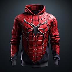 Light in the box Voor heren SPIDER Hoodies Sweatshirt Overkleding Sweatshirt met capuchon Strakke ronde hals Modieus 3D-afdrukken Feest Feestdagen Streetwear Rood Trekkoord Herfst Winter Ontwerper