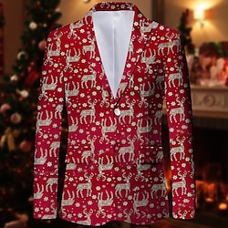 Light in the box Voor heren Kerstblazer Blazer Prestatie Kerstmis Cocktailparty Modieus Casual Lente Herfst Polyester Rendier Sneeuwvlok Knop Zak Comfortabel Enkele rij knopen Blazer Zilver Rood Goud