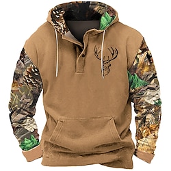 Light in the box Voor heren camouflage Hert Trui met capuchon Sweatshirt Trui met capuchon Sweatshirt met capuchon Capuchon Cowboy 3D-afdrukken Buitensporten Streetwear Zwart Bruin Zak 3D-afdrukken Herfst Winter