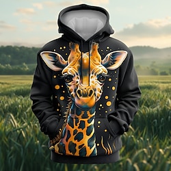 Light in the box Voor heren Giraffe Hoodies Sweatshirt Overkleding Sweatshirt met capuchon Strakke ronde hals Modieus 3D-afdrukken Feest Feestdagen Streetwear Zwart Trekkoord Herfst Winter Ontwerper